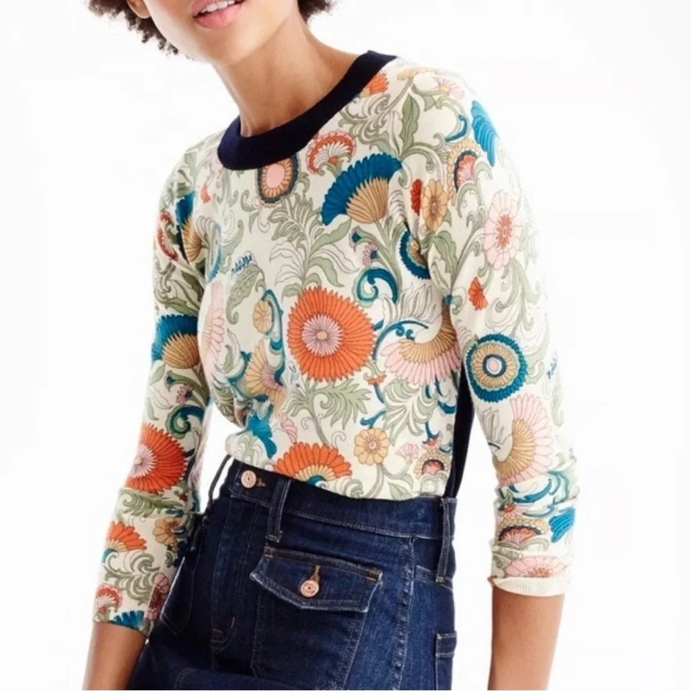 J.Crew 100% Merino Wool Floral Print Sweater